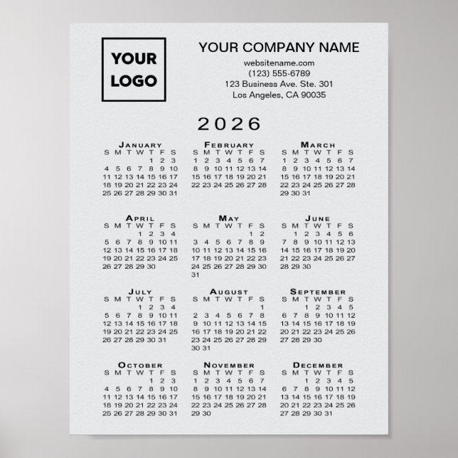 Affiche Calendrier 2026 Logo d'entreprise et texte gris cl (Devant)