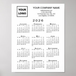 Affiche Calendrier 2026 Logo et texte professionnels