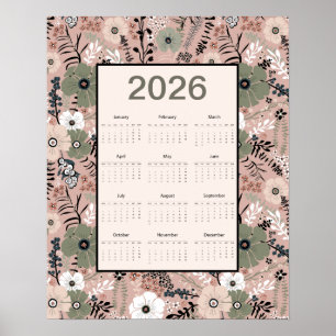 Affiche Calendrier 2026 motif floral  