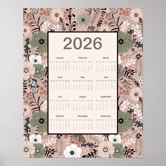 Affiche Calendrier 2026 motif floral   (Devant)