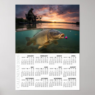 Affiche Calendrier 2026, Pêche, Carpe / Poisson