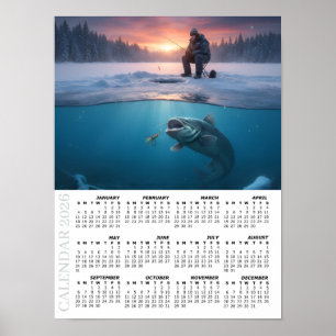 Affiche Calendrier 2026, Poisson-chat, Pêche sur glace / P