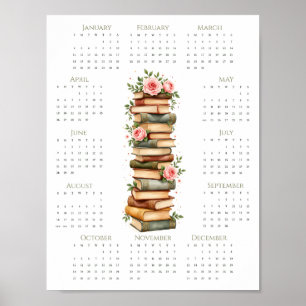 Affiche Calendrier 2026 pour l'amant de livres floraux en 