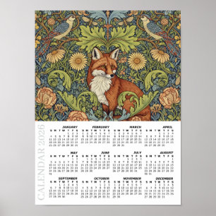 Affiche Calendrier 2026, Renard du jardin, Huppe, William 