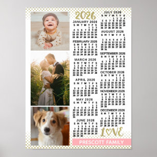 Affiche Calendrier 2026 Rose Pâle Or Collage de Photos de 