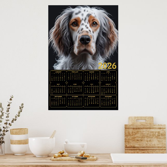 Affiche Calendrier 2026 Setter Anglais Élégant (Cuisine)