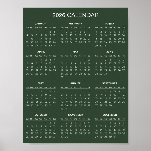 Affiche Calendrier 2026 Simple et Élégant |  (Devant)