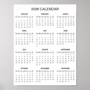 Affiche Calendrier 2026 Simple et Élégant   