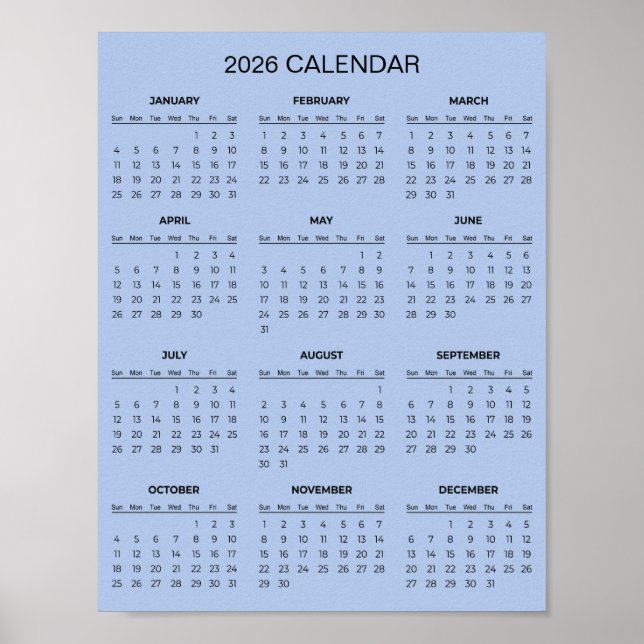 Affiche Calendrier 2026 Simple et Élégant |  (Devant)