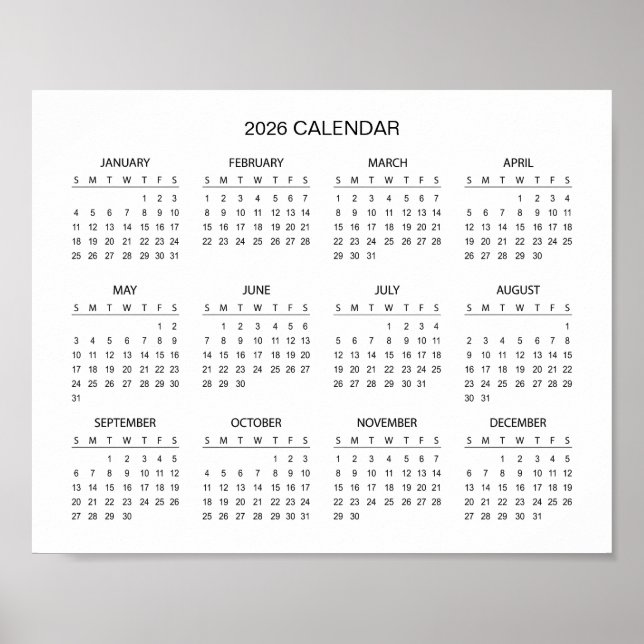 Affiche Calendrier 2026 Simple mais Élégant |  (Devant)