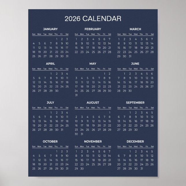 Affiche Calendrier 2026 Simple mais Élégant |  (Devant)