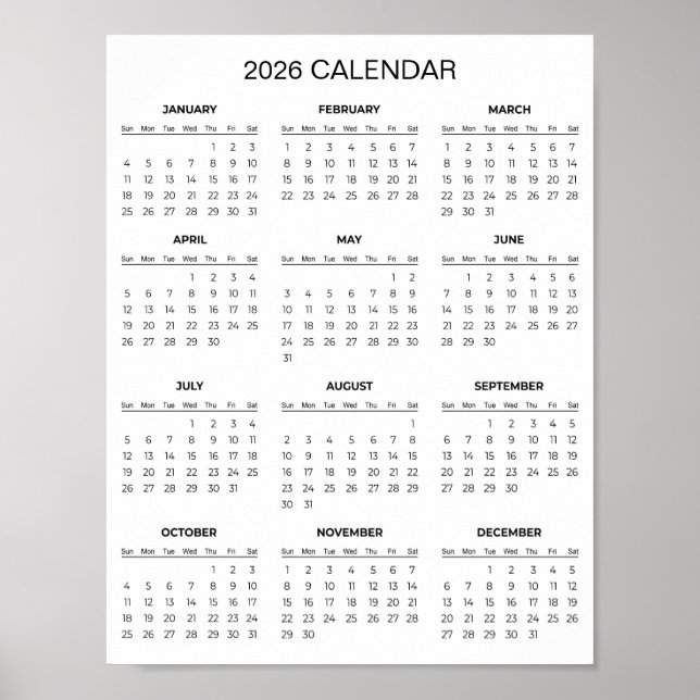 Affiche Calendrier 2026 Simple mais Élégant |  (Devant)