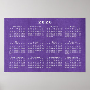 Affiche Calendrier 2026 sur le lin pourpre photo Modèle