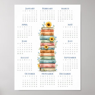 Affiche Calendrier 2026 sur une page Empilement de livres 