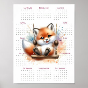 Affiche Calendrier 2026 sur une page Renard fantaisiste su