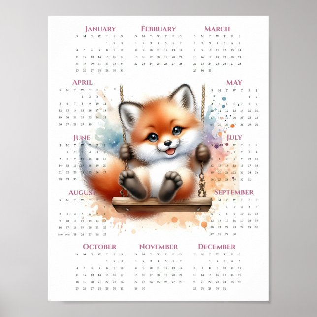 Affiche Calendrier 2026 sur une page Renard fantaisiste su (Devant)