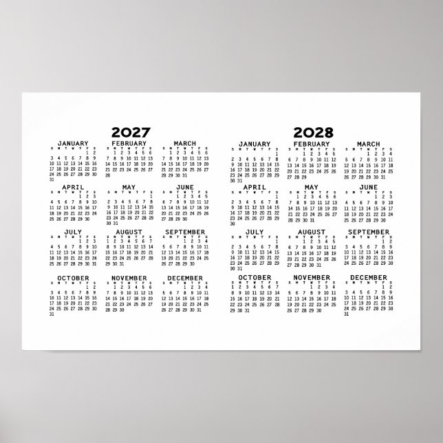 Affiche Calendrier 2027 2028 - Minimal Basique 2 ans (Devant)