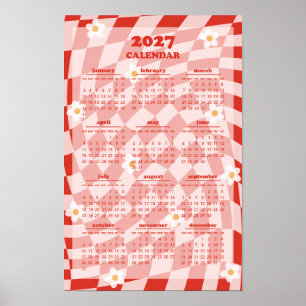 Affiche Calendrier 2027 à motif à carreaux ondulé groovy r