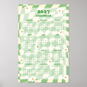 Affiche Calendrier 2027 à motif rétro groovy à carreaux on