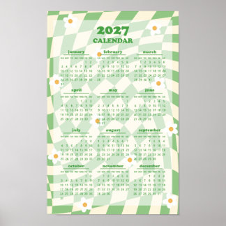 Affiche Calendrier 2027 à motif rétro groovy à carreaux on