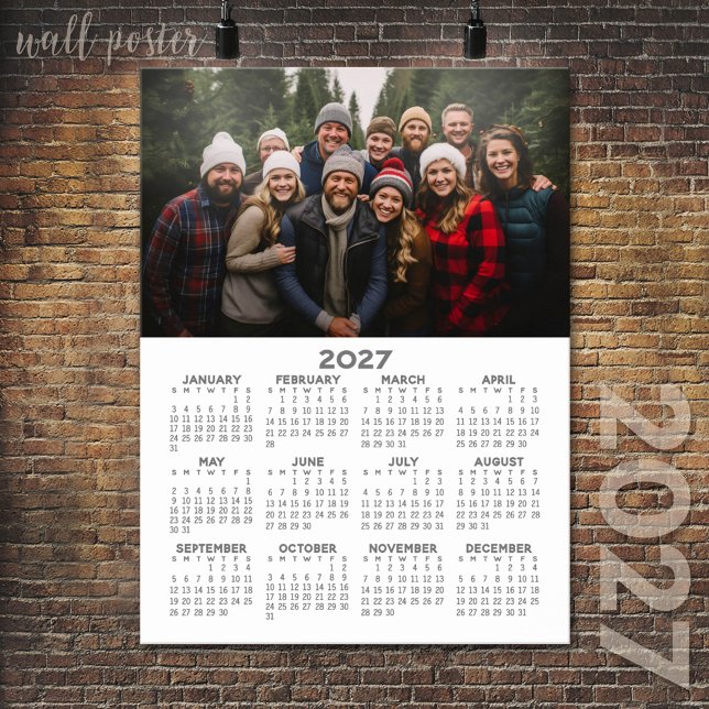 Affiche Calendrier 2027 avec photo - Vue annuelle complète (2027 Calendar Poster)