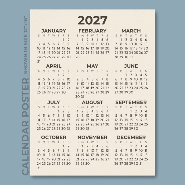 Affiche Calendrier 2027 Beige Chaud Simple Moderne (Créateur téléchargé)