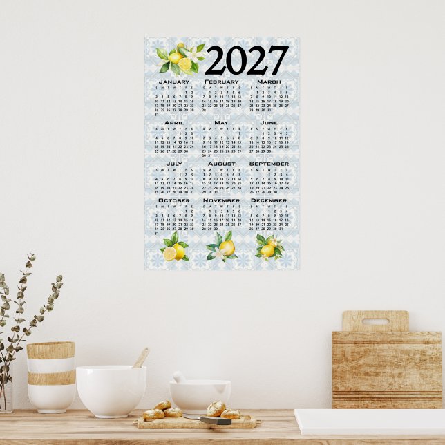 Affiche Calendrier 2027 Citrons Tuiles Méditerranéennes It (Cuisine)