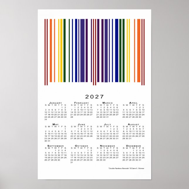 Affiche Calendrier 2027 Code-Barres Arc-en-Ciel Double (Devant)