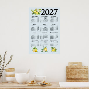 Affiche Calendrier 2027 de style italien Citrons Fond bleu