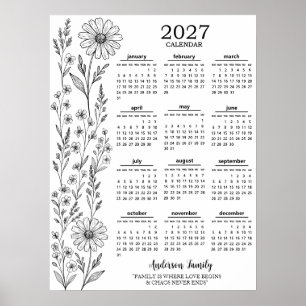 Affiche Calendrier 2027 Fleur Sauvage Personnalisé au Nom 