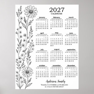 Affiche Calendrier 2027 Fleur Sauvage Personnalisé au Nom