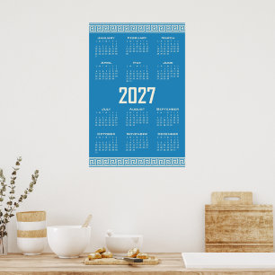 Affiche Calendrier 2027, Frette grecque, Cosmic Latte sur 