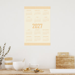 Affiche Calendrier 2027, Frise grecque, Beige sur Latte co