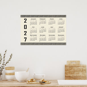 Affiche Calendrier 2027, Frise grecque, Noir sur beige