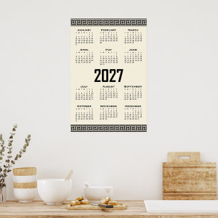 Affiche Calendrier 2027, Frise grecque, Noir sur Latte cos