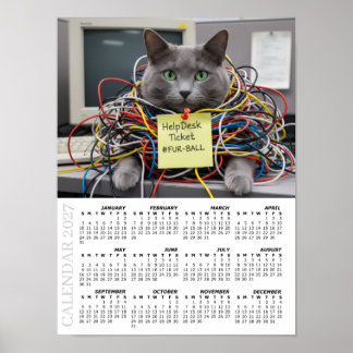 Affiche Calendrier 2027, Help Desk, Informatique - Chats d
