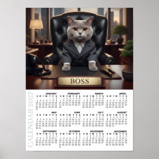 Affiche Calendrier 2027, Le Patron - Chats Amusants au Bur