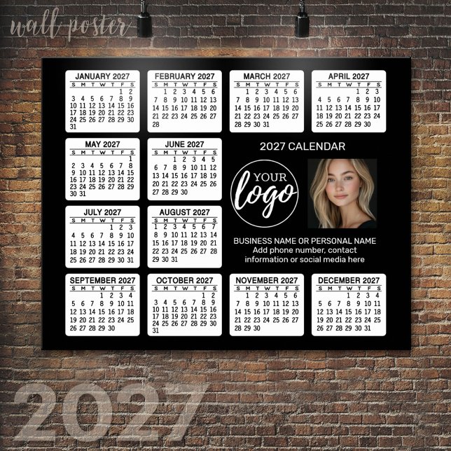 Affiche Calendrier 2027 - logo, entreprise de photographie (2027 Calendar Poster)