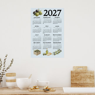 Affiche Calendrier 2027, Olives Méditerranéennes, Bleu