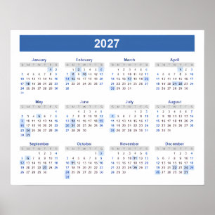 Affiche Calendrier 2027 par mois Maison École Bureau Mur