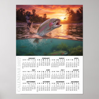 Affiche Calendrier 2027, Pêche à la mouche, Truite / Poiss