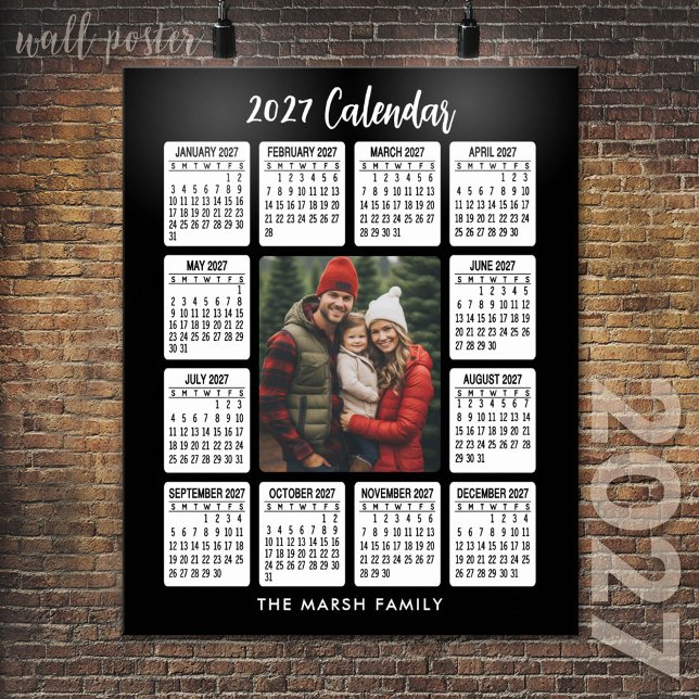 Affiche Calendrier 2027 - Photo verticale au centre noir (2027 Calendar Poster)