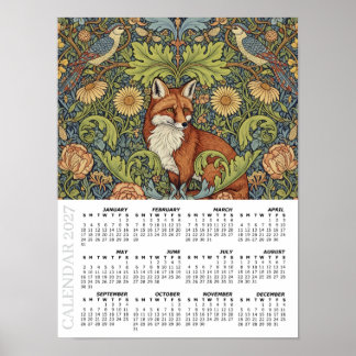Affiche Calendrier 2027, Renard de jardin, Huppe, William