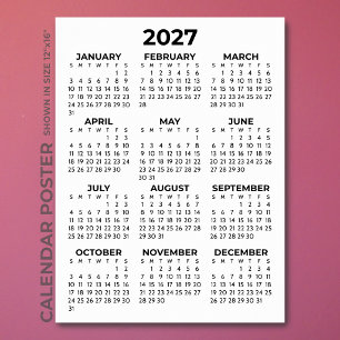 Affiche Calendrier 2027 Simple de Base Noir et Blanc