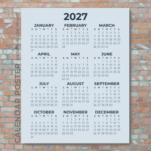 Affiche Calendrier 2027 Simple Moderne Bleu Poussiéreux Mu