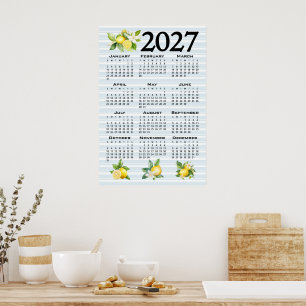 Affiche Calendrier 2027 Style Italien Citrons Rayures Bleu