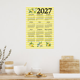Affiche Calendrier 2027 Style Italien Citrons Rayures Jaun