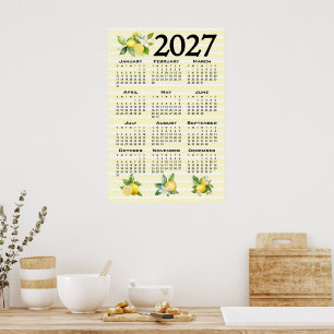 Affiche Calendrier 2027 Style Italien Citrons Rayures Jaun