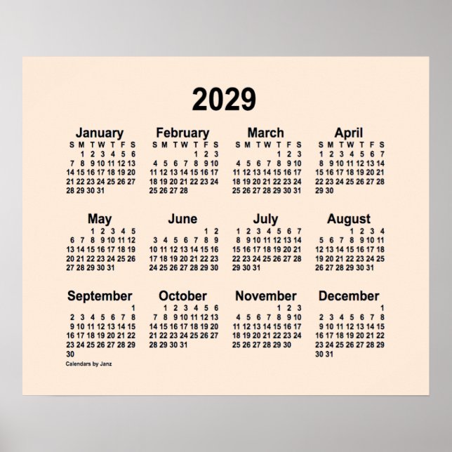 Affiche Calendrier 2029 Blanc Antique par Janz Print (Devant)