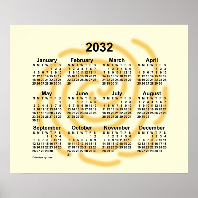 Affiche Calendrier 2032 de jours ensoleillés par Janz Post (Devant)